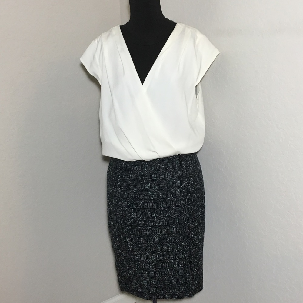 Ann Taylor Faux Wrap Tweed Sheath Dress Sz 12
